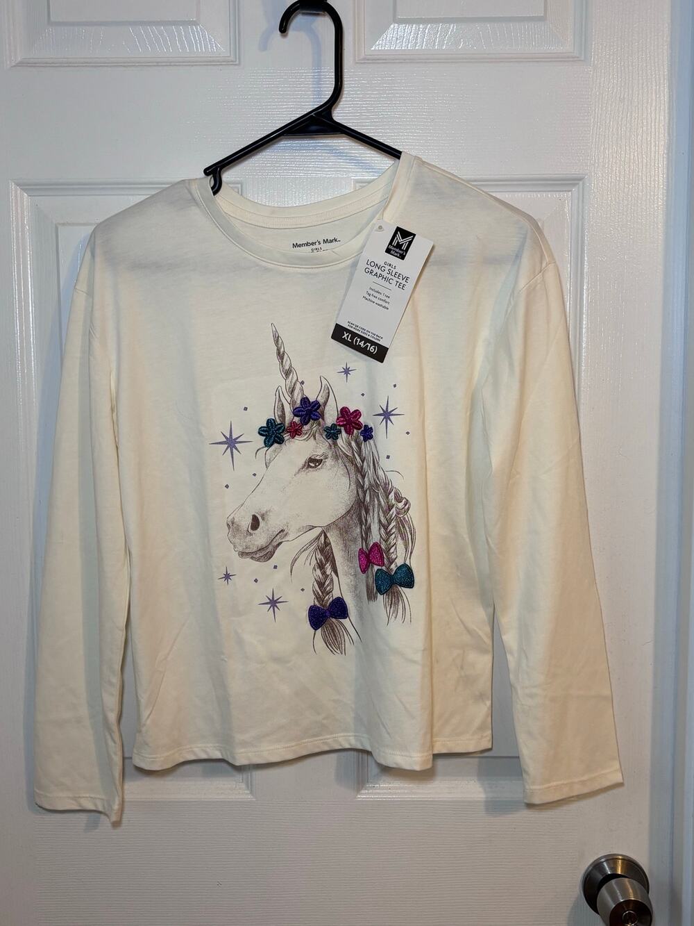 Member’s Mark Girls Unicorn Long Sleeve Graphic Tee XL 14/16 NWT